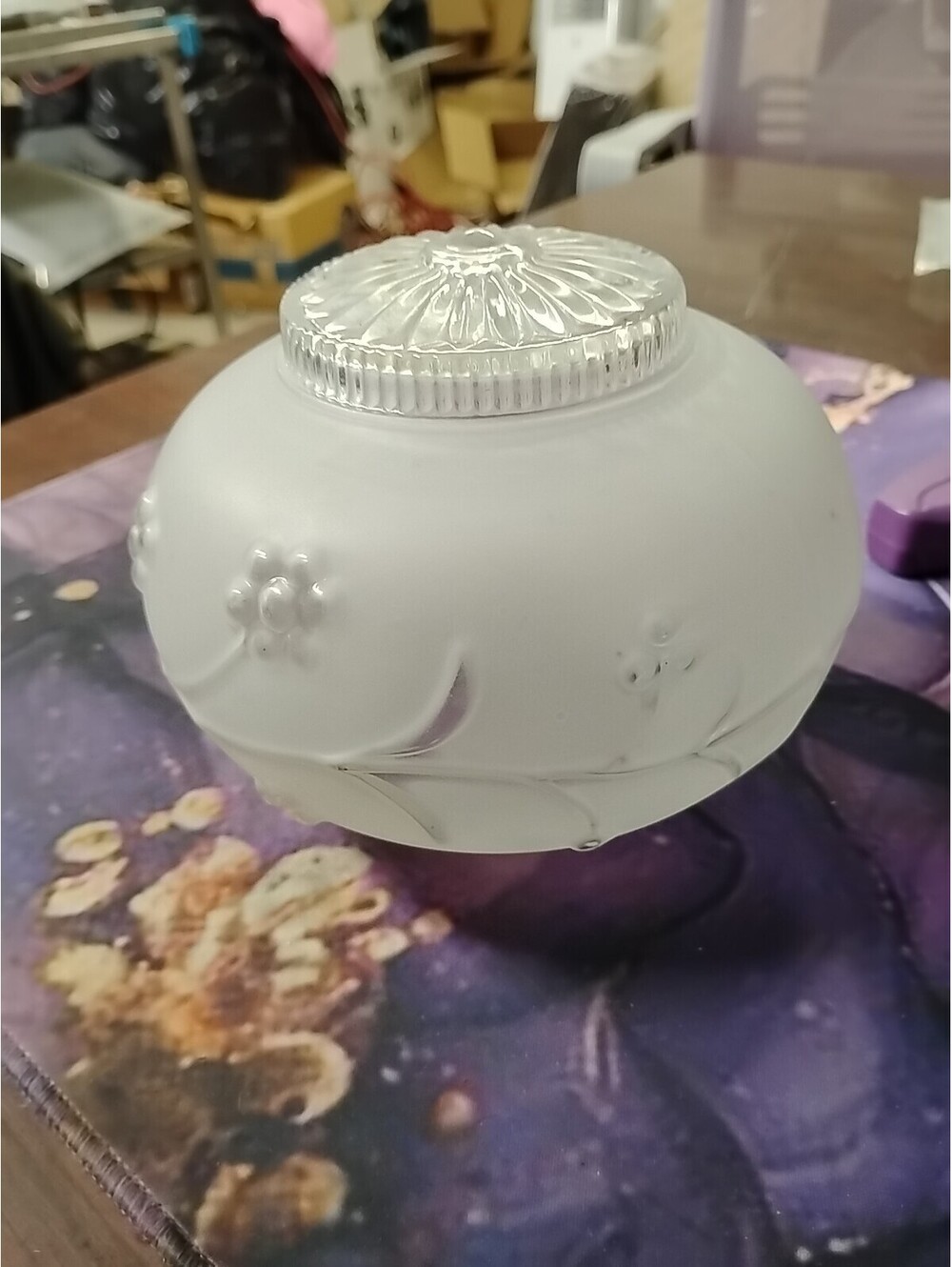 Vintage 1960's Frosted Glass Ceiling Light Cover Flower Design MCM Boho Retro